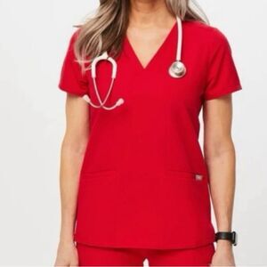 FIGS Casma Three-Pocket Short Sleeve Scrub Top Red PO 6231 Sz Large